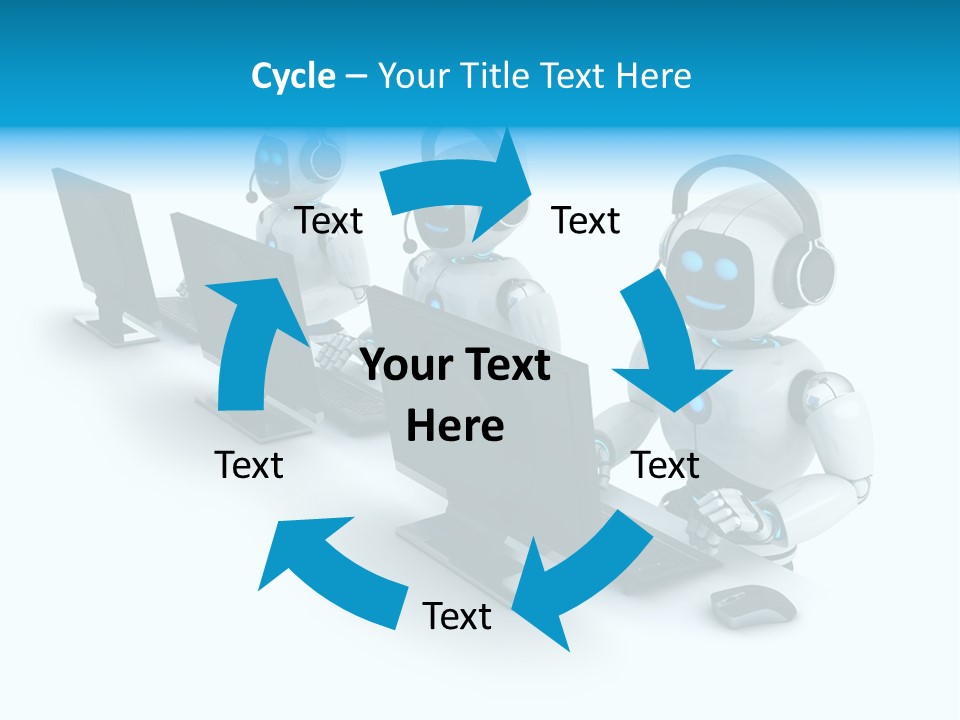 A Group Of Robots Sitting In Front Of Computers PowerPoint Template