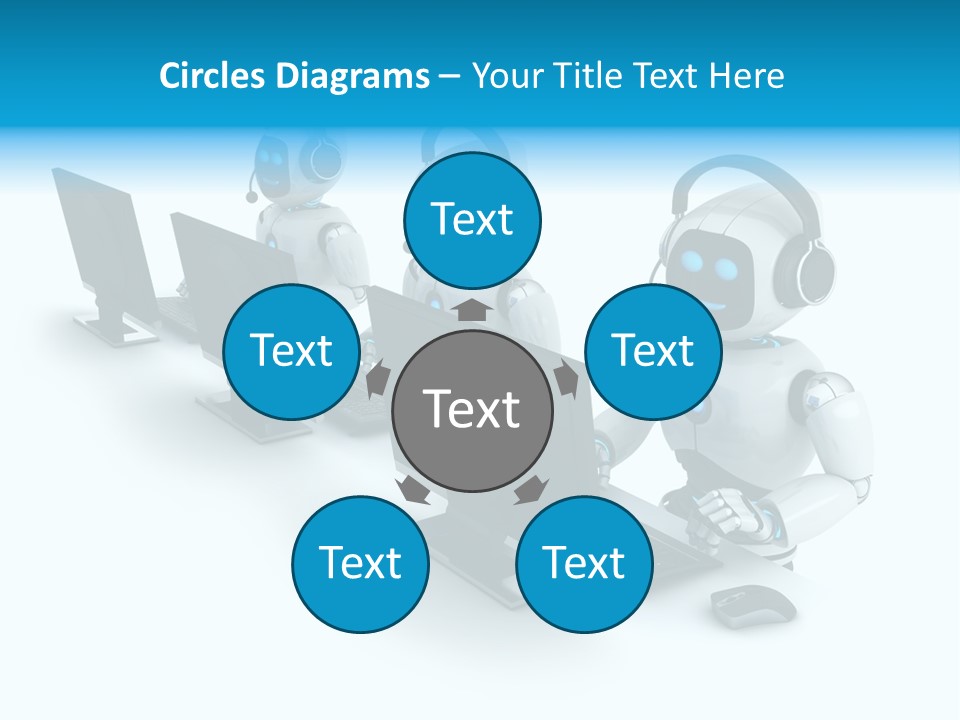 A Group Of Robots Sitting In Front Of Computers PowerPoint Template