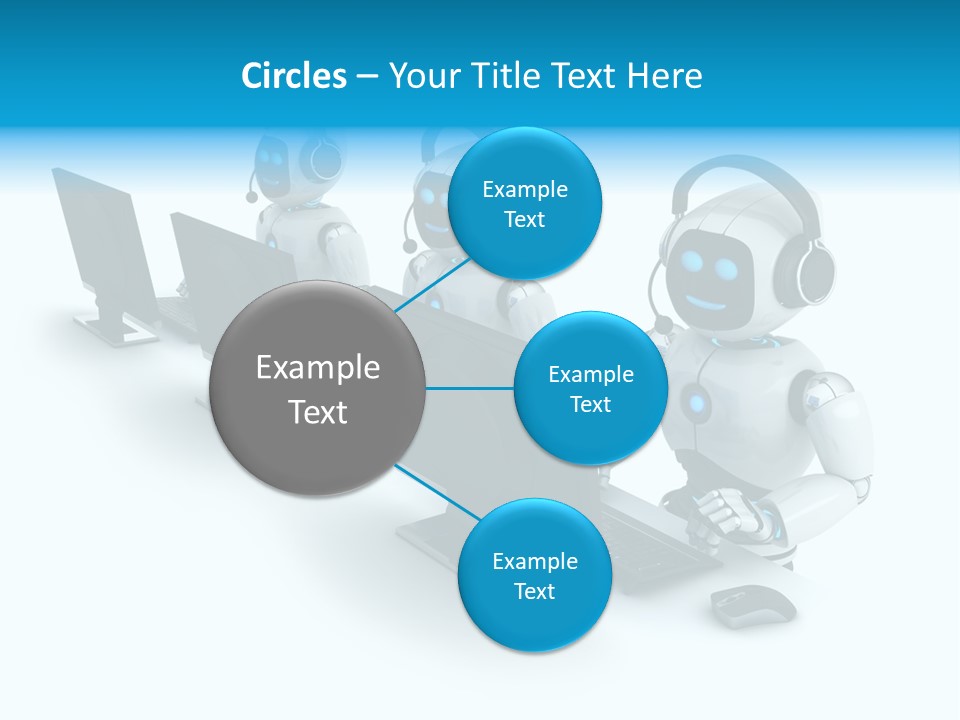 A Group Of Robots Sitting In Front Of Computers PowerPoint Template