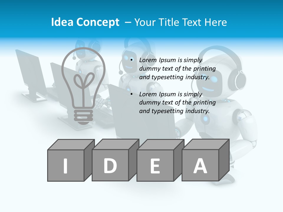 A Group Of Robots Sitting In Front Of Computers PowerPoint Template