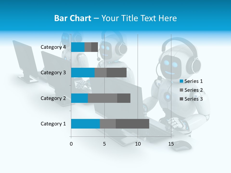 A Group Of Robots Sitting In Front Of Computers PowerPoint Template