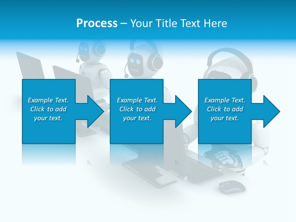 A Group Of Robots Sitting In Front Of Computers PowerPoint Template