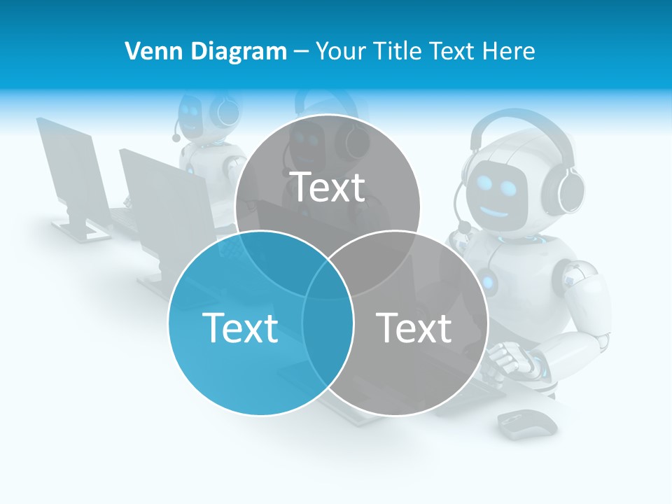 A Group Of Robots Sitting In Front Of Computers PowerPoint Template