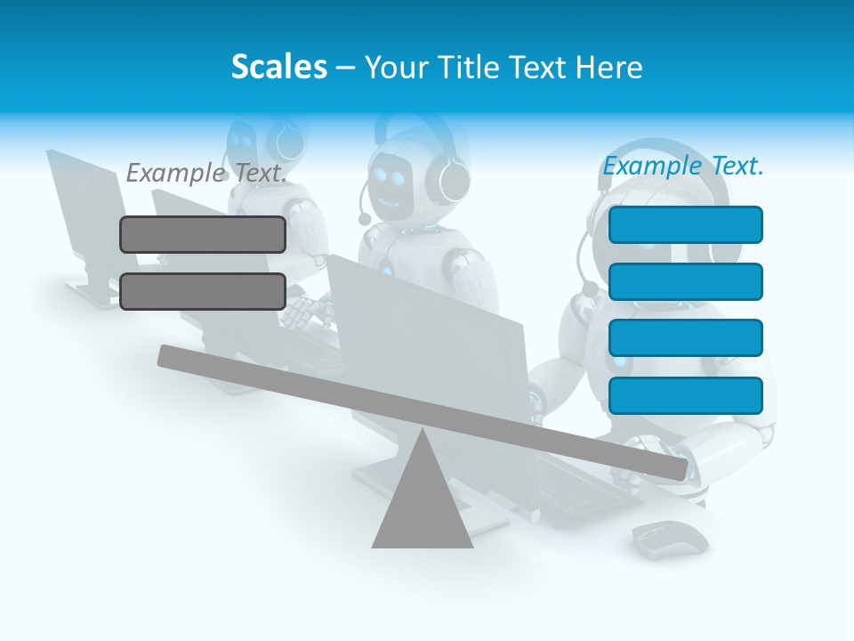 A Group Of Robots Sitting In Front Of Computers PowerPoint Template
