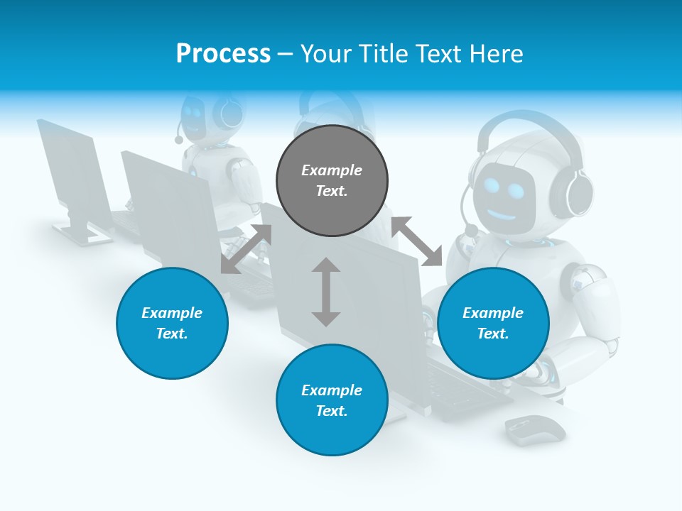 A Group Of Robots Sitting In Front Of Computers PowerPoint Template