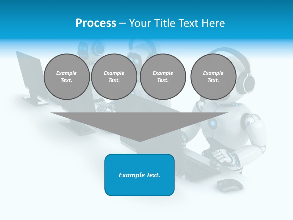 A Group Of Robots Sitting In Front Of Computers PowerPoint Template