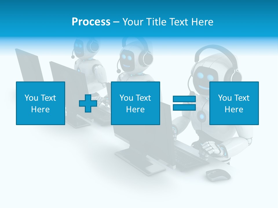 A Group Of Robots Sitting In Front Of Computers PowerPoint Template