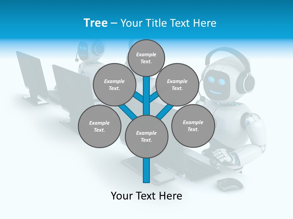 A Group Of Robots Sitting In Front Of Computers PowerPoint Template
