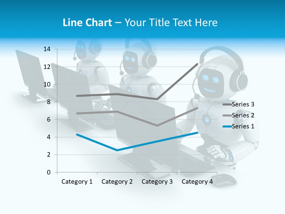A Group Of Robots Sitting In Front Of Computers PowerPoint Template
