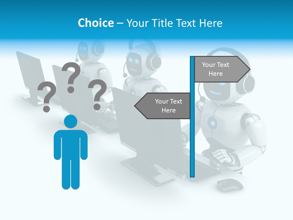 A Group Of Robots Sitting In Front Of Computers PowerPoint Template