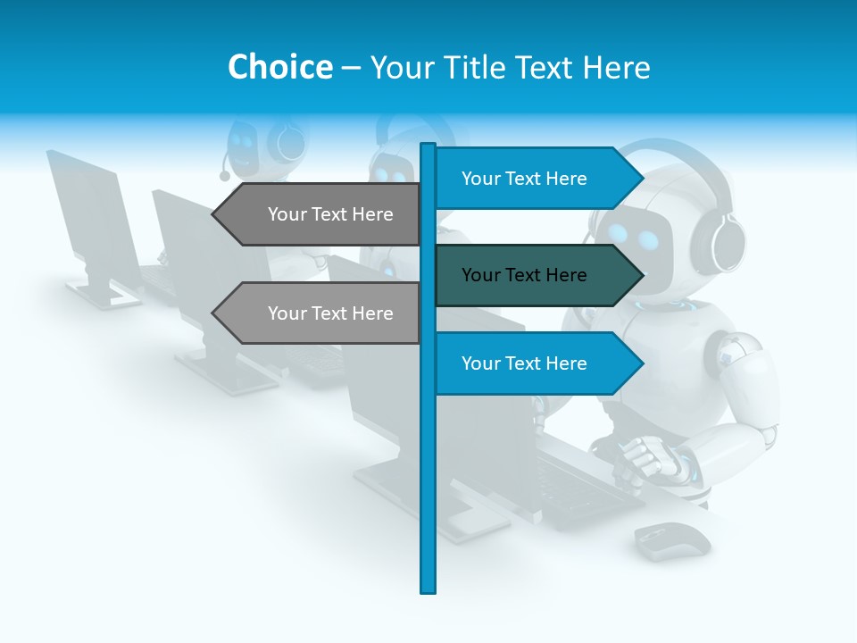 A Group Of Robots Sitting In Front Of Computers PowerPoint Template