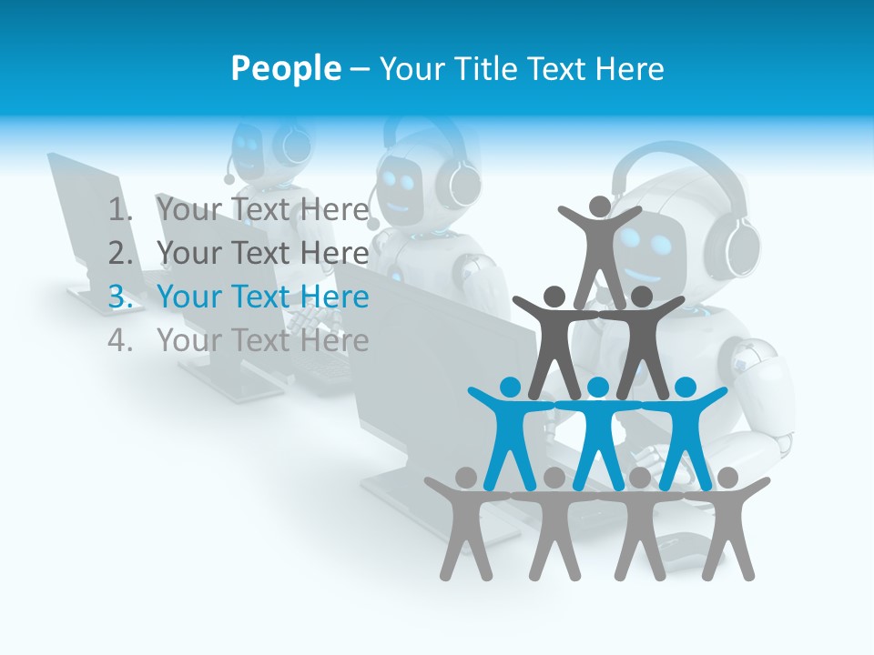 A Group Of Robots Sitting In Front Of Computers PowerPoint Template