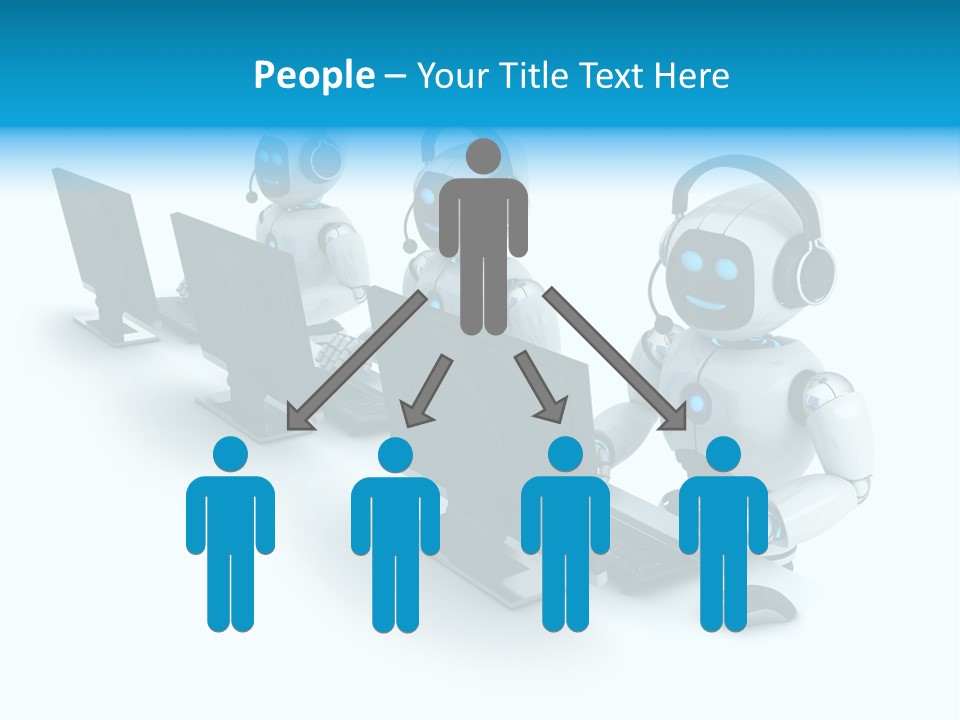 A Group Of Robots Sitting In Front Of Computers PowerPoint Template