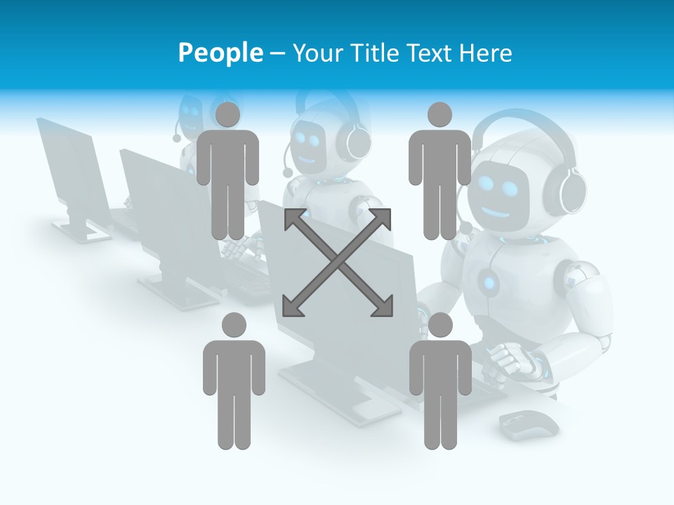 A Group Of Robots Sitting In Front Of Computers PowerPoint Template