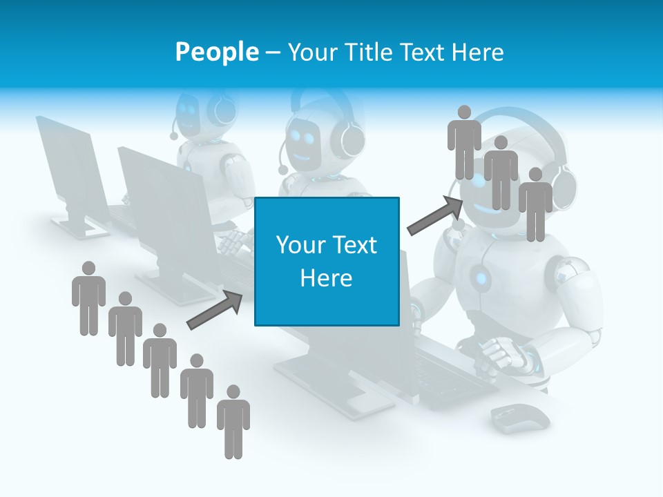 A Group Of Robots Sitting In Front Of Computers PowerPoint Template