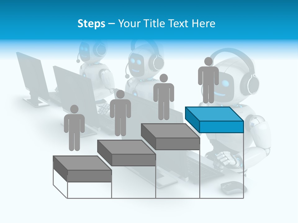 A Group Of Robots Sitting In Front Of Computers PowerPoint Template