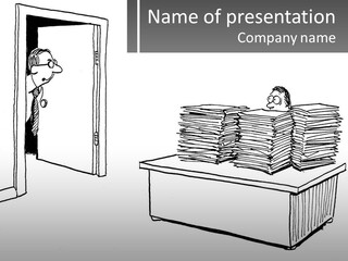 A Cartoon Of A Man Sitting At A Desk In Front Of A Pile Of Papers PowerPoint Template