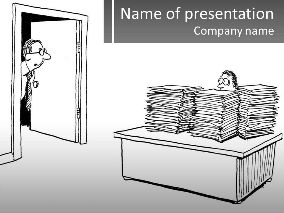 A Cartoon Of A Man Sitting At A Desk In Front Of A Pile Of Papers PowerPoint Template
