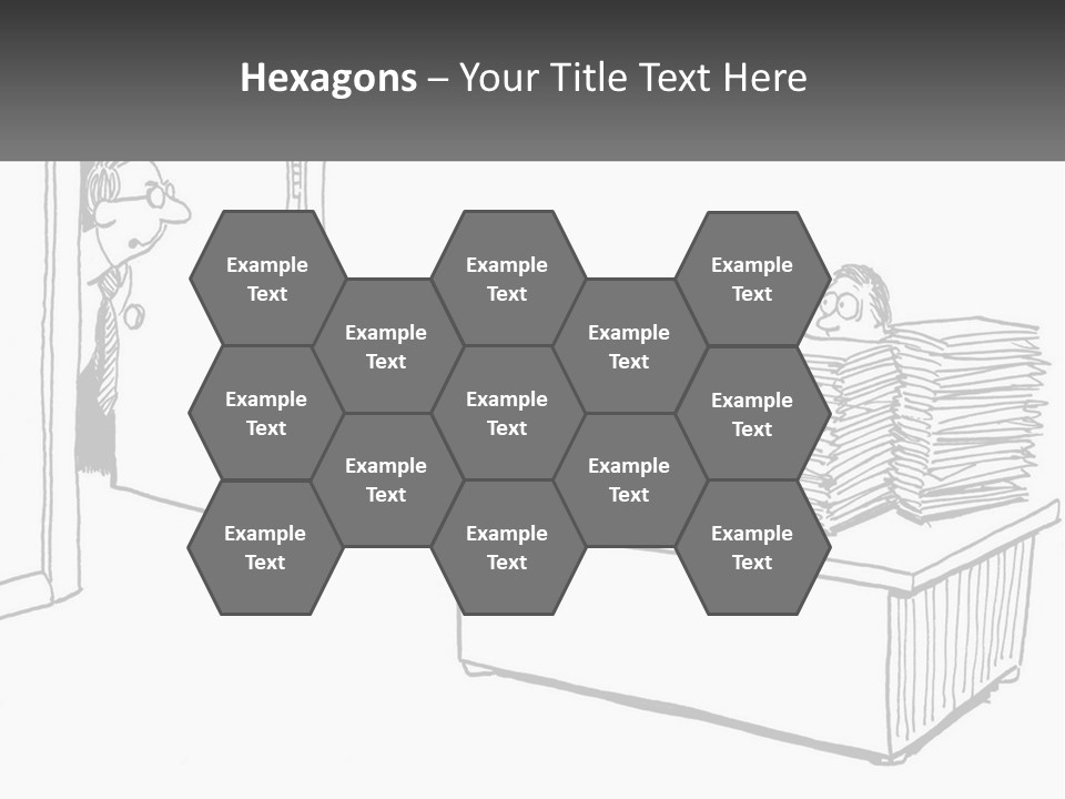 A Cartoon Of A Man Sitting At A Desk In Front Of A Pile Of Papers PowerPoint Template