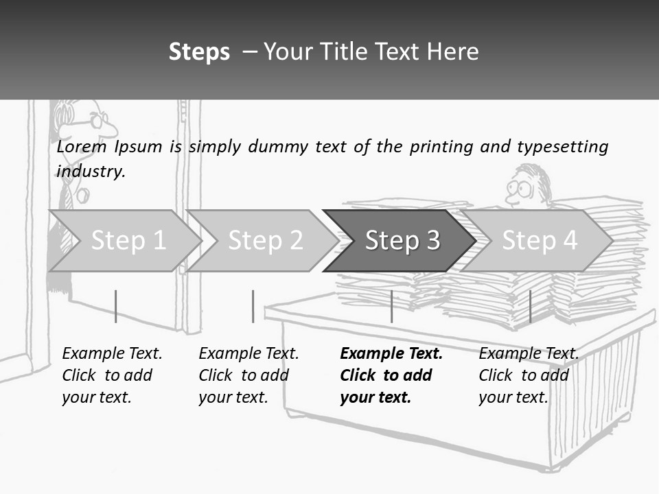 A Cartoon Of A Man Sitting At A Desk In Front Of A Pile Of Papers PowerPoint Template