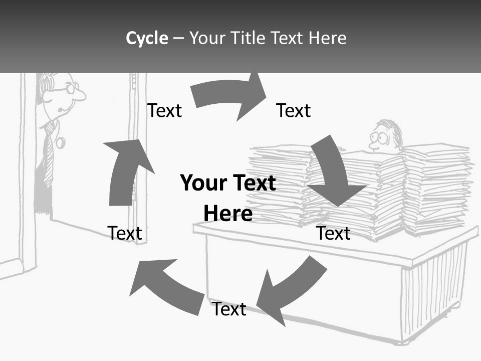 A Cartoon Of A Man Sitting At A Desk In Front Of A Pile Of Papers PowerPoint Template