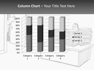 A Cartoon Of A Man Sitting At A Desk In Front Of A Pile Of Papers PowerPoint Template