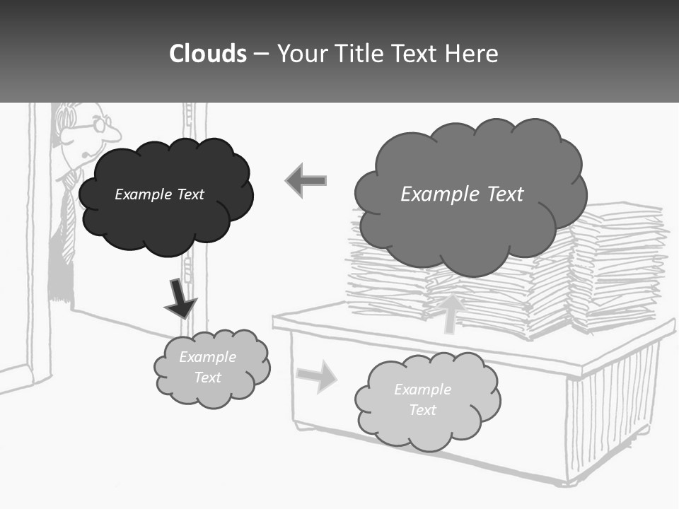 A Cartoon Of A Man Sitting At A Desk In Front Of A Pile Of Papers PowerPoint Template