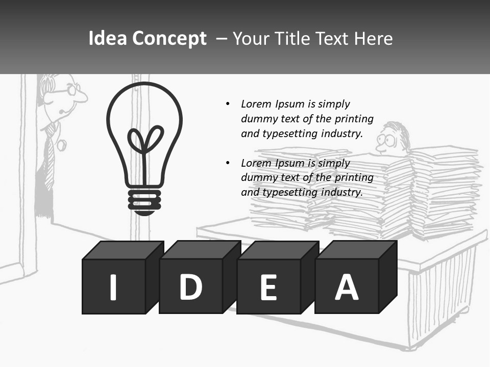 A Cartoon Of A Man Sitting At A Desk In Front Of A Pile Of Papers PowerPoint Template
