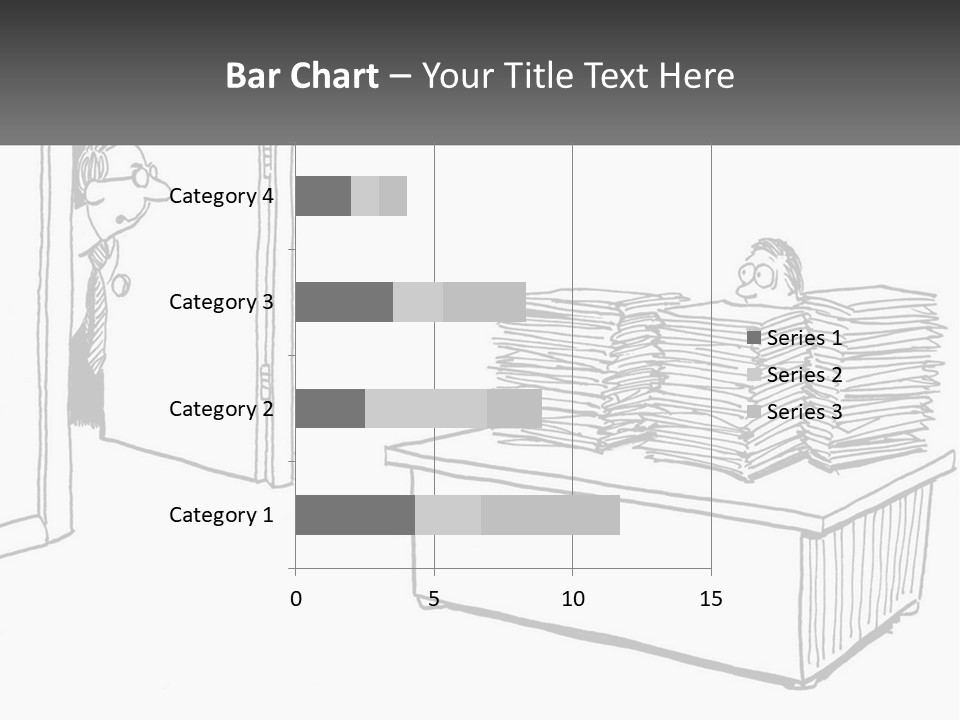 A Cartoon Of A Man Sitting At A Desk In Front Of A Pile Of Papers PowerPoint Template