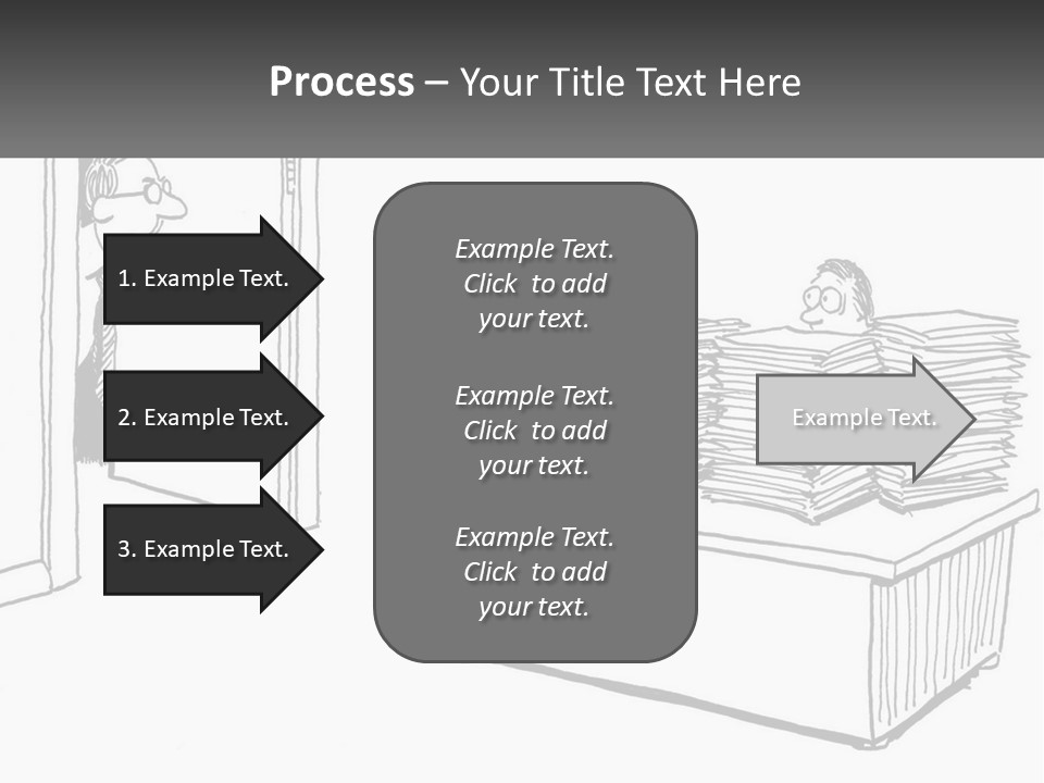 A Cartoon Of A Man Sitting At A Desk In Front Of A Pile Of Papers PowerPoint Template