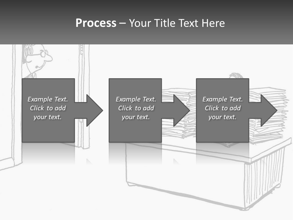 A Cartoon Of A Man Sitting At A Desk In Front Of A Pile Of Papers PowerPoint Template