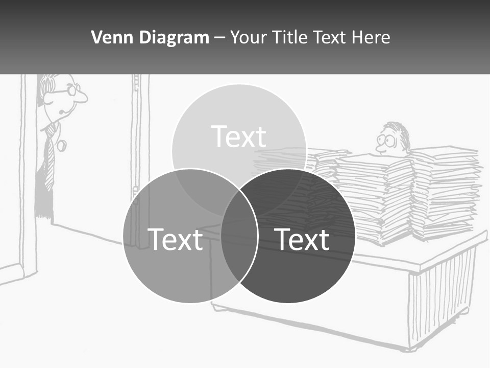 A Cartoon Of A Man Sitting At A Desk In Front Of A Pile Of Papers PowerPoint Template