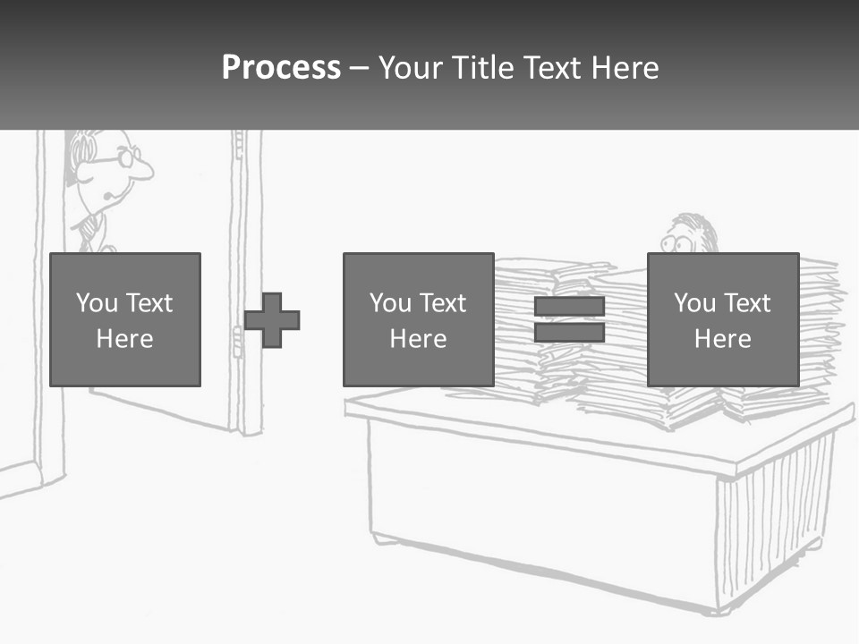 A Cartoon Of A Man Sitting At A Desk In Front Of A Pile Of Papers PowerPoint Template