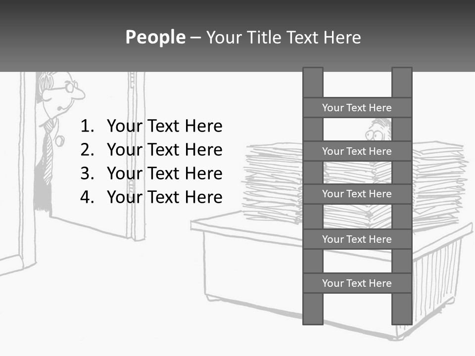 A Cartoon Of A Man Sitting At A Desk In Front Of A Pile Of Papers PowerPoint Template