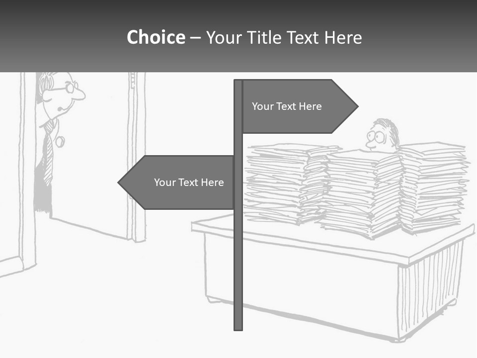 A Cartoon Of A Man Sitting At A Desk In Front Of A Pile Of Papers PowerPoint Template
