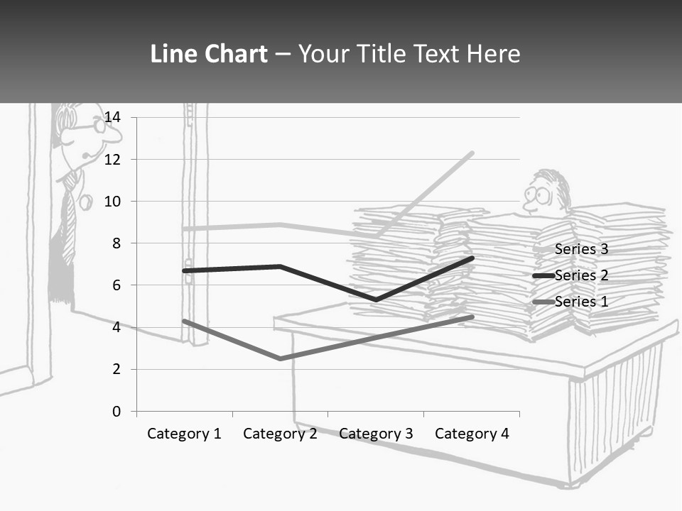 A Cartoon Of A Man Sitting At A Desk In Front Of A Pile Of Papers PowerPoint Template