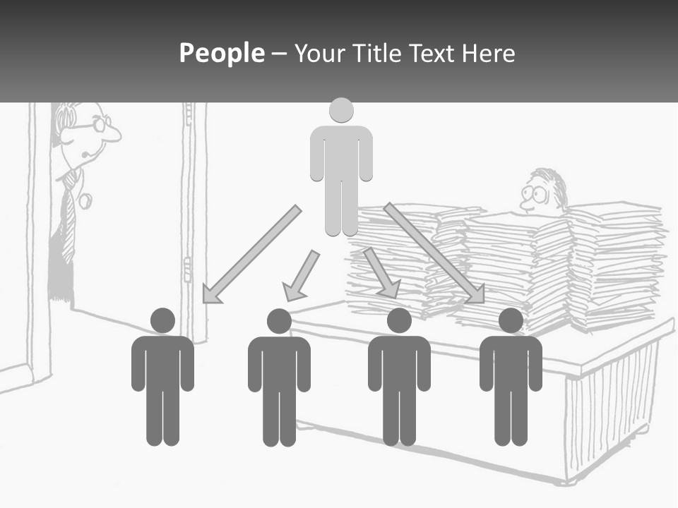 A Cartoon Of A Man Sitting At A Desk In Front Of A Pile Of Papers PowerPoint Template