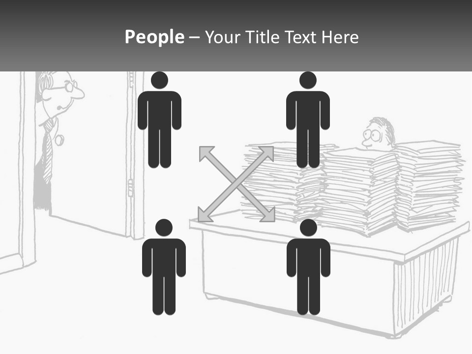 A Cartoon Of A Man Sitting At A Desk In Front Of A Pile Of Papers PowerPoint Template