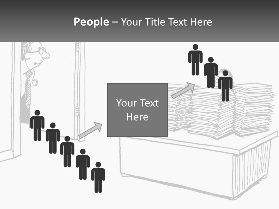 A Cartoon Of A Man Sitting At A Desk In Front Of A Pile Of Papers PowerPoint Template