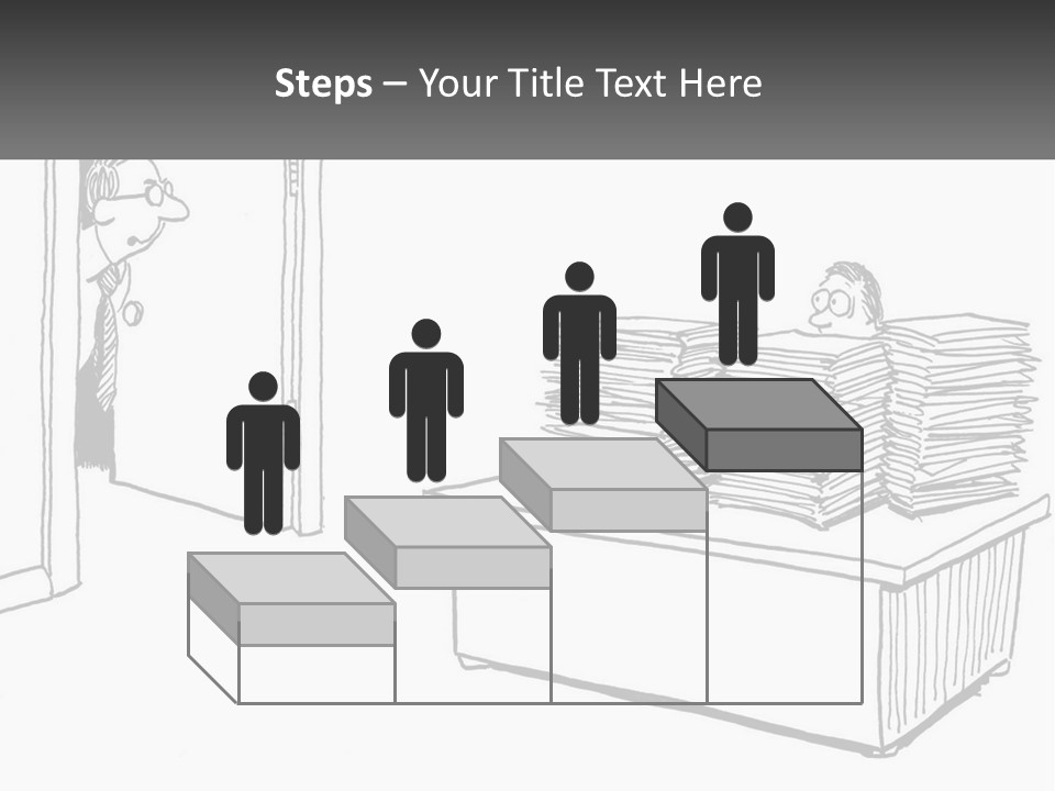 A Cartoon Of A Man Sitting At A Desk In Front Of A Pile Of Papers PowerPoint Template
