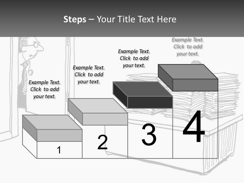 A Cartoon Of A Man Sitting At A Desk In Front Of A Pile Of Papers PowerPoint Template