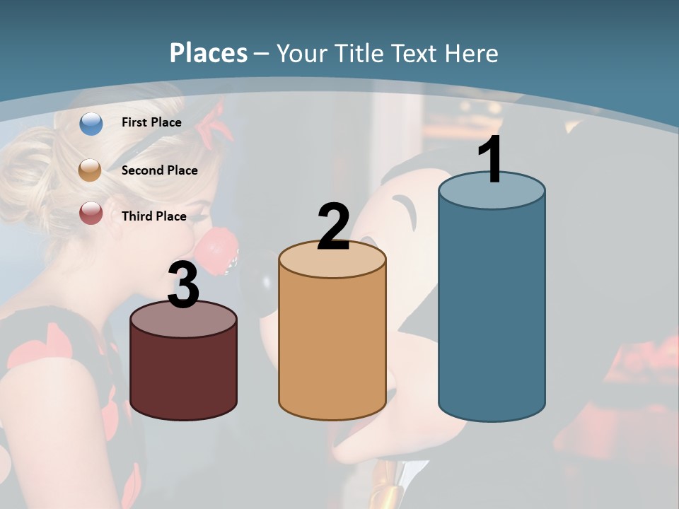 A Woman Is Touching A Mickey Mouse Head PowerPoint Template