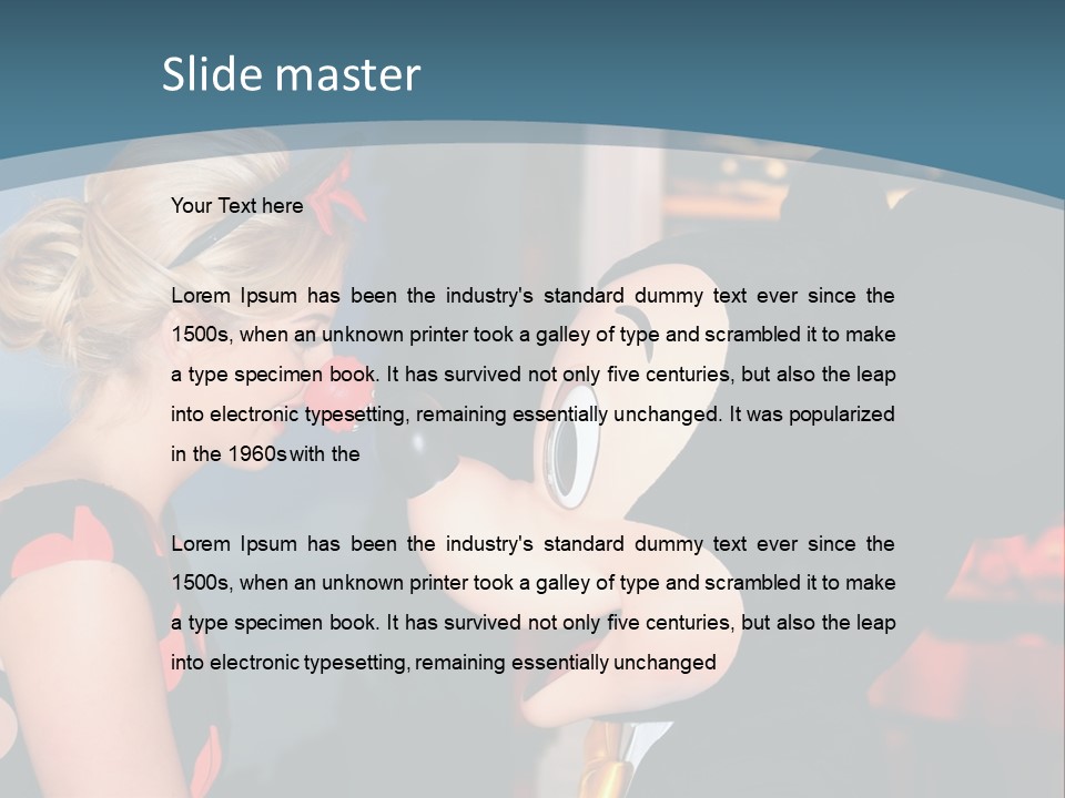 A Woman Is Touching A Mickey Mouse Head PowerPoint Template