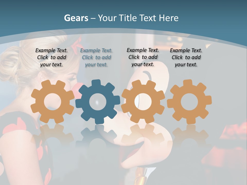 A Woman Is Touching A Mickey Mouse Head PowerPoint Template
