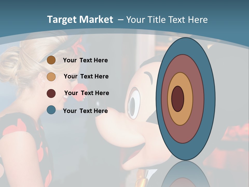 A Woman Is Touching A Mickey Mouse Head PowerPoint Template