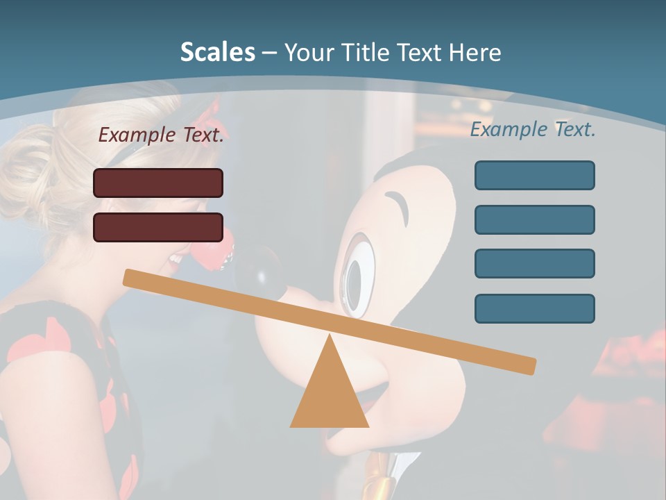 A Woman Is Touching A Mickey Mouse Head PowerPoint Template