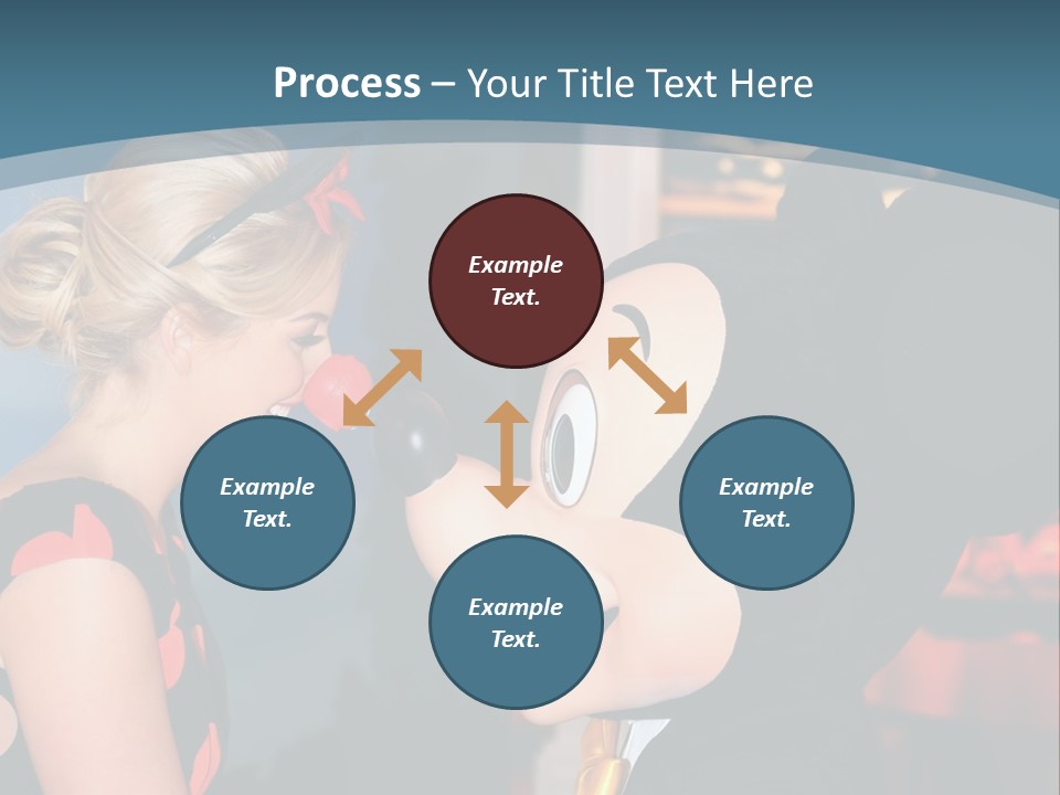 A Woman Is Touching A Mickey Mouse Head PowerPoint Template