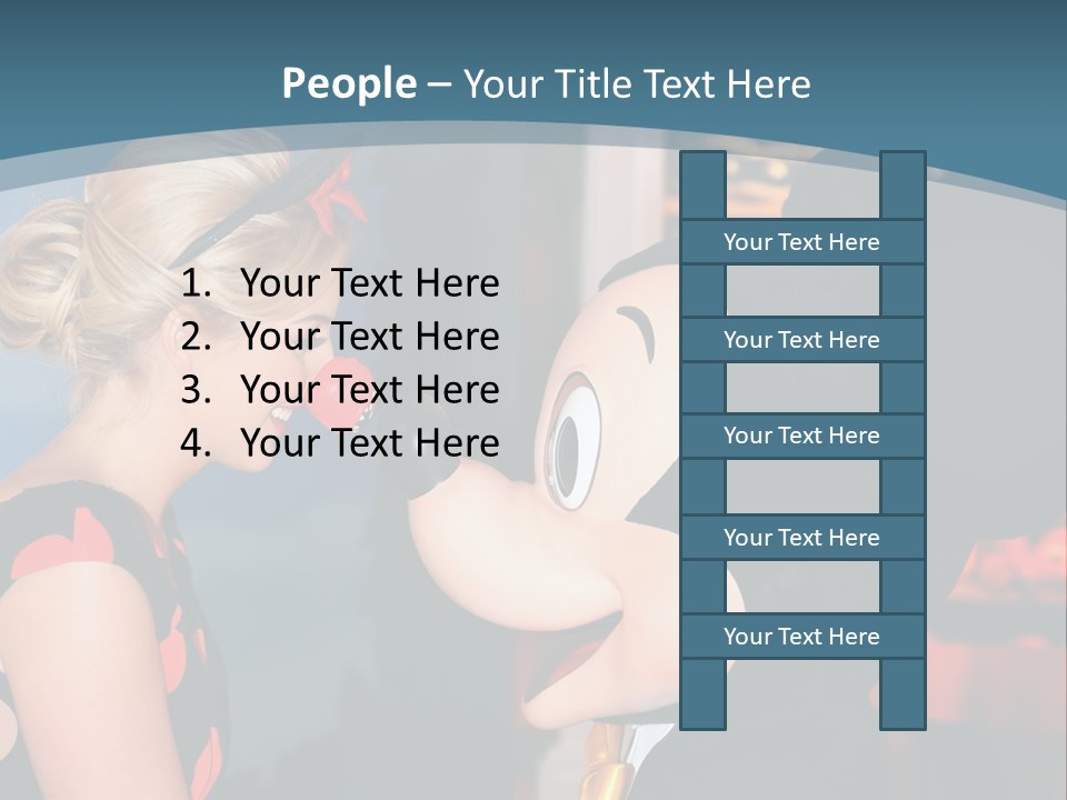 A Woman Is Touching A Mickey Mouse Head PowerPoint Template