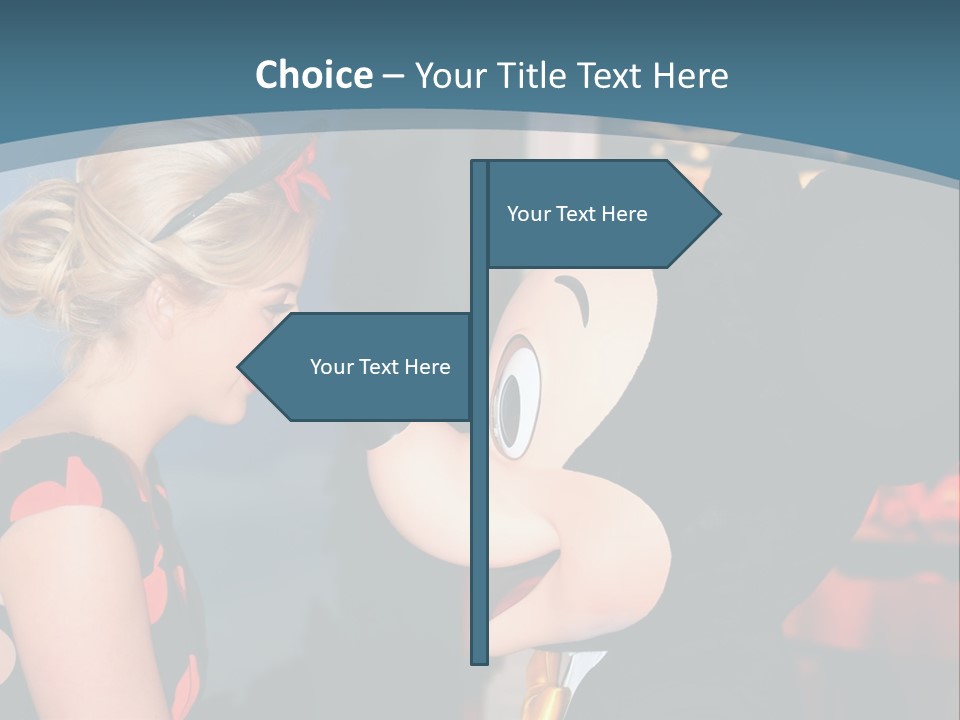 A Woman Is Touching A Mickey Mouse Head PowerPoint Template