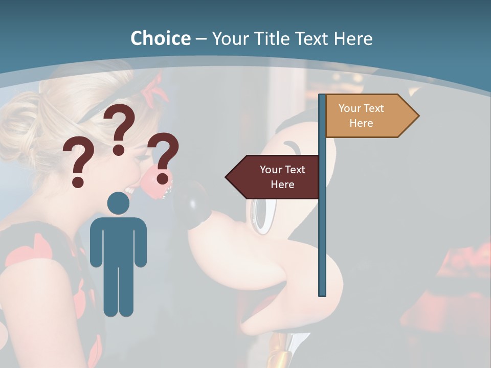 A Woman Is Touching A Mickey Mouse Head PowerPoint Template